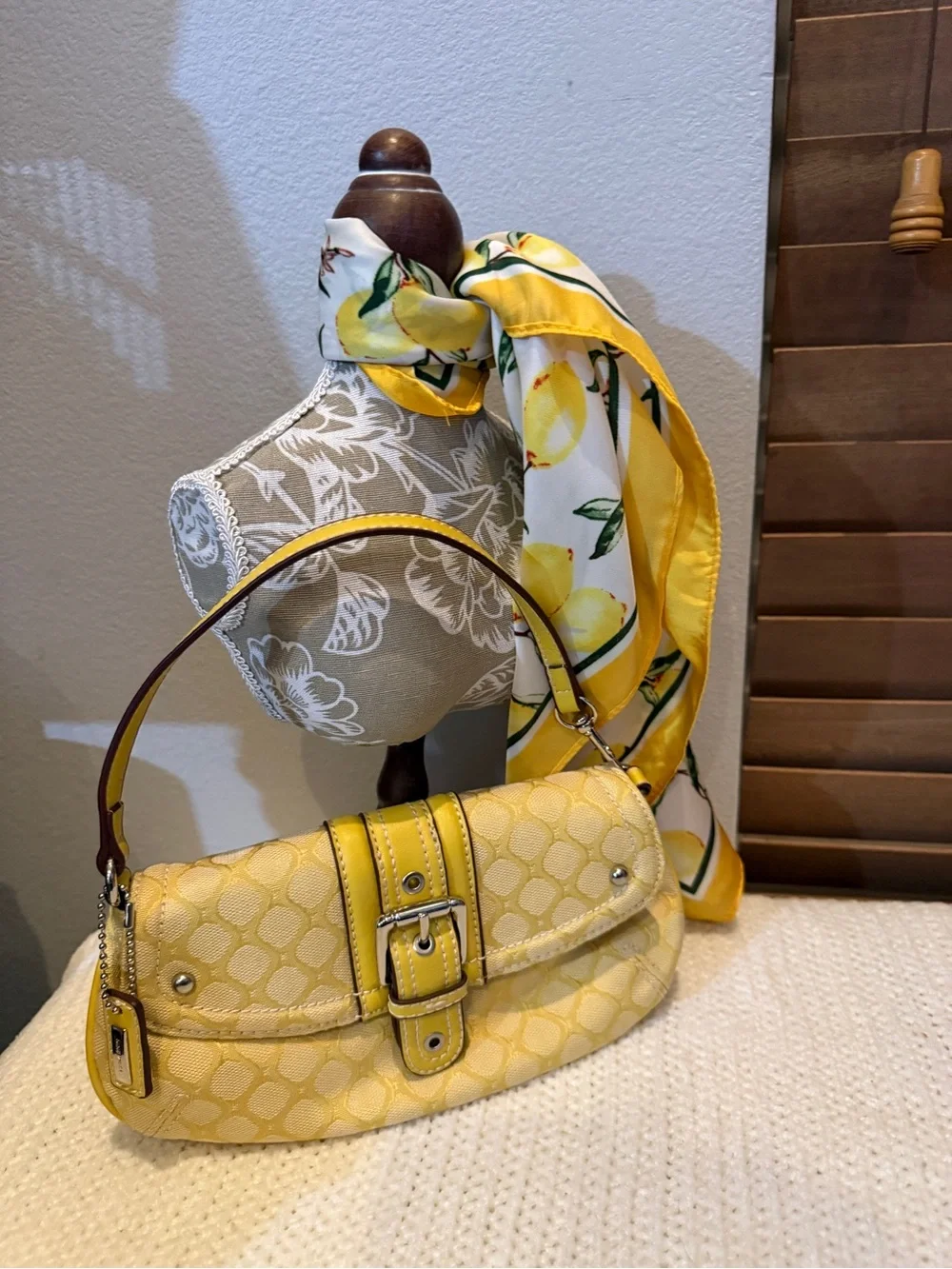 Nine West Yellow Patterned Buckle Shoulder Bag